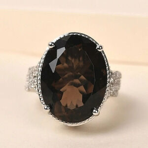 Natural Colombianite & Natural White Zircon Ring.